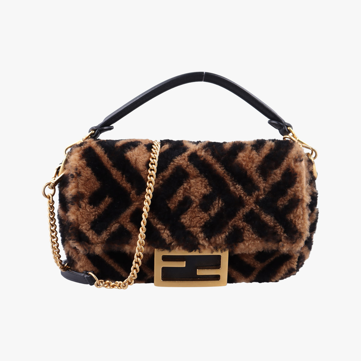 Pre-owned Fendi BAGUETTE Brown×Black fur 8BS017 shoulderbag | stylenewstar