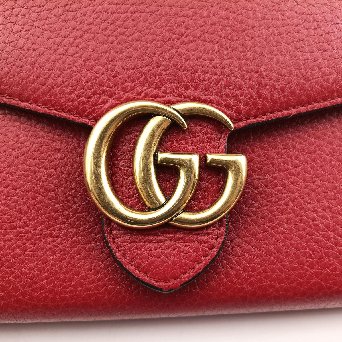 Pre-owned Gucci GG Marmont Red Leather 401232 shoulderbag | stylenewstar