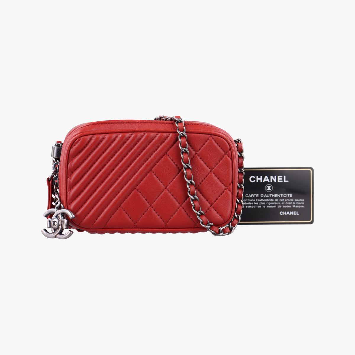 Vintage Chanel Coco Boy Camera Case Red lambskin A92654 shoulderbag | stylenewstar