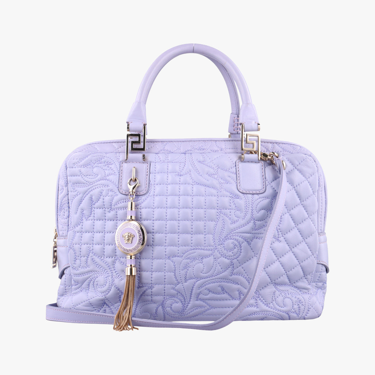 Pre-owned VERSACE Medusa Demetra Vanitas Satchel Purple Leather  shoulderbag | stylenewstar