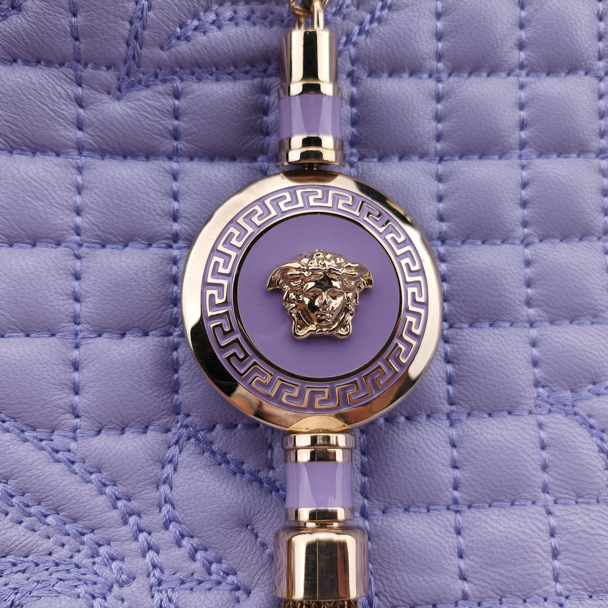 Pre-owned VERSACE Medusa Demetra Vanitas Satchel Purple Leather  shoulderbag | stylenewstar