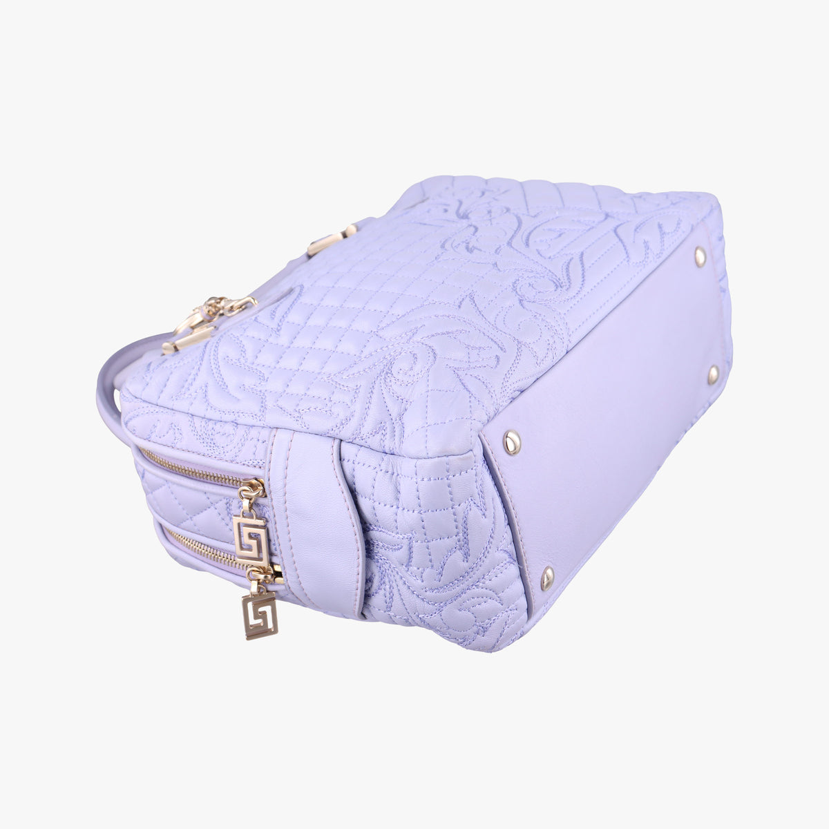 Pre-owned VERSACE Medusa Demetra Vanitas Satchel Purple Leather  shoulderbag | stylenewstar