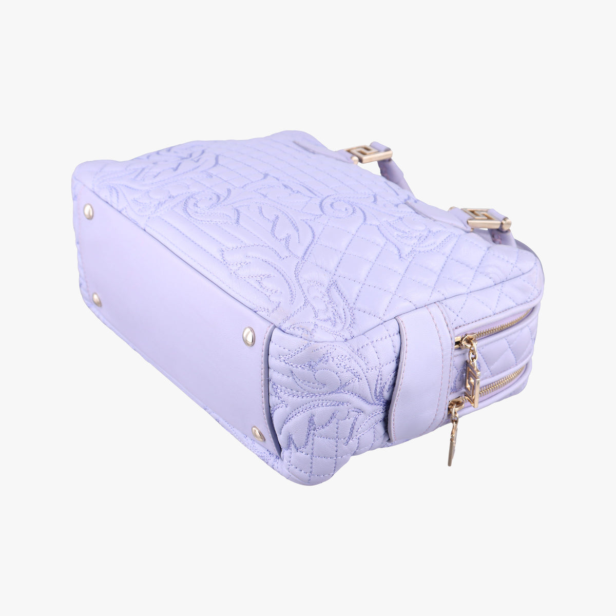 Pre-owned VERSACE Medusa Demetra Vanitas Satchel Purple Leather  shoulderbag | stylenewstar