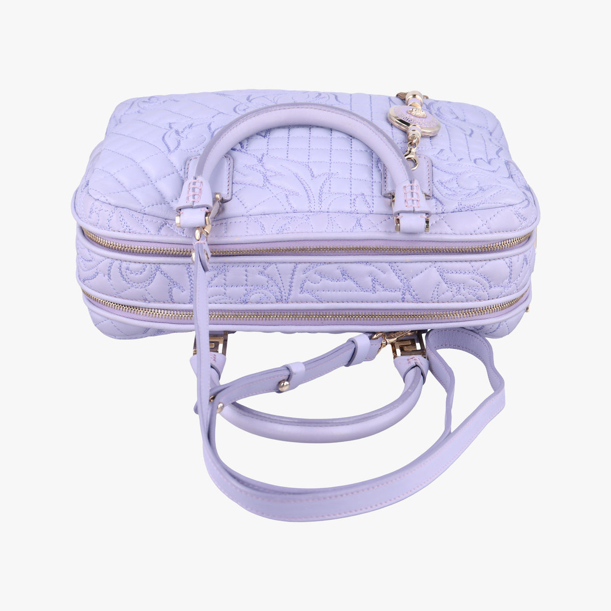 Pre-owned VERSACE Medusa Demetra Vanitas Satchel Purple Leather  shoulderbag | stylenewstar