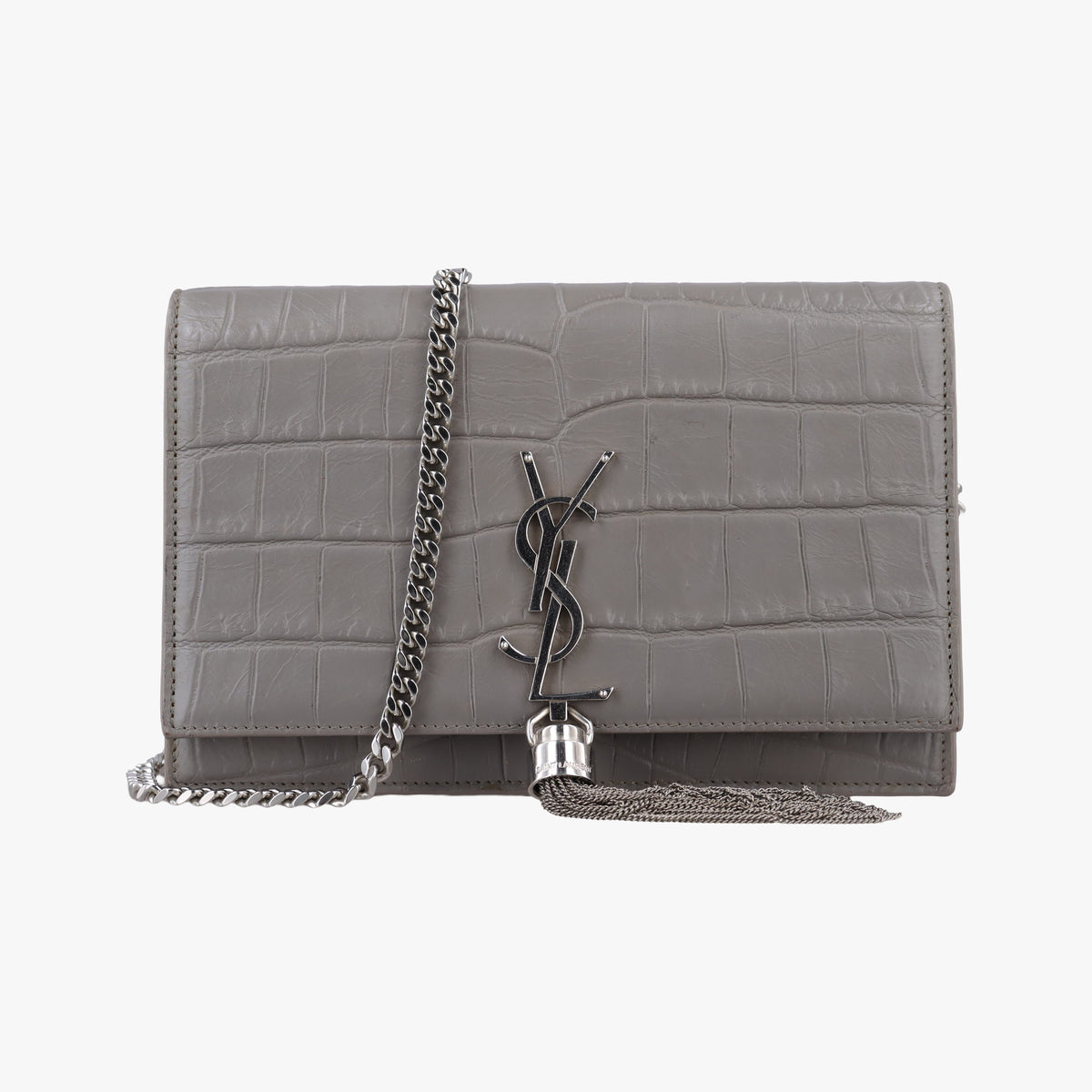 Pre-owned Yves Saint Laurent KATE Grey Leather 452159 shoulderbag | stylenewstar