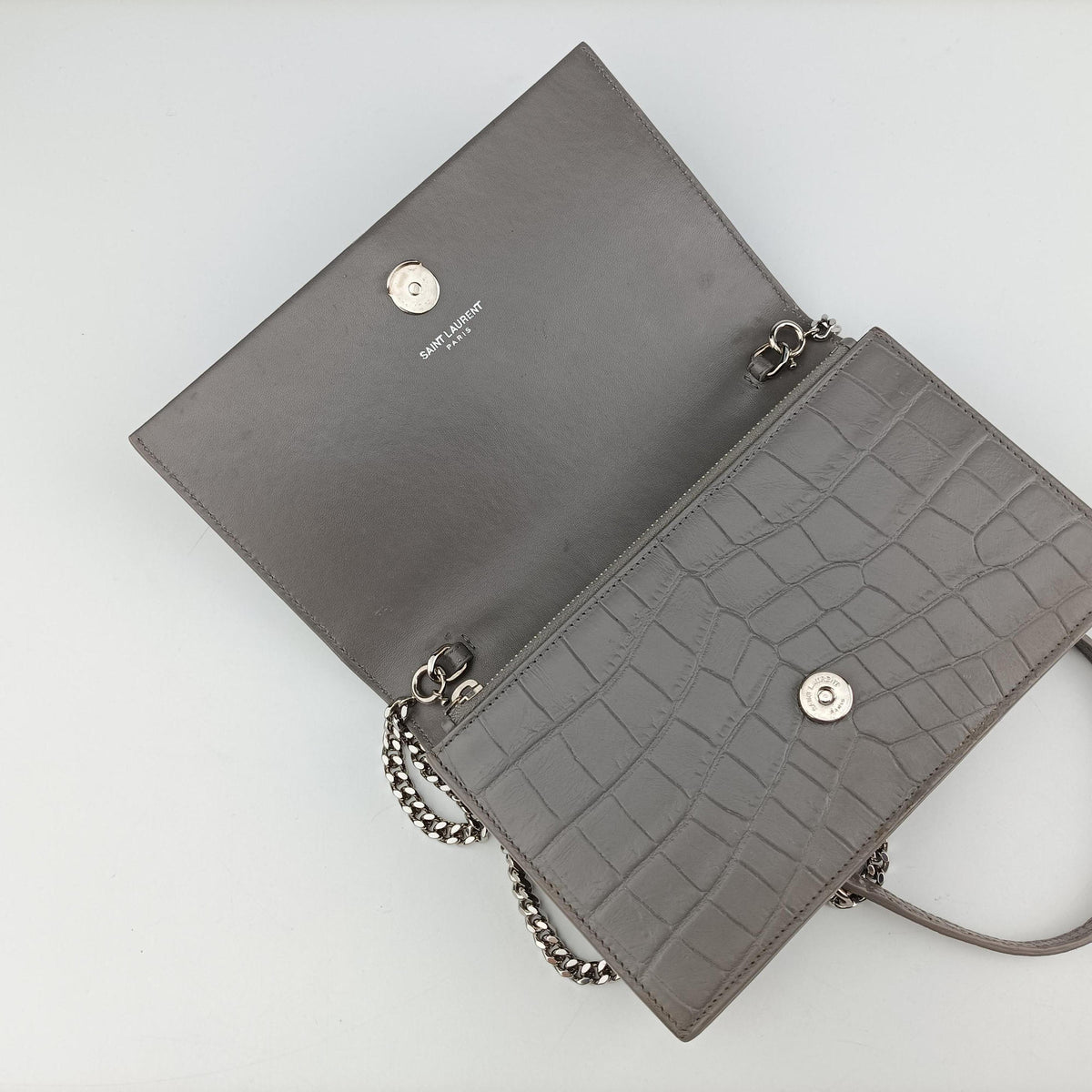 Pre-owned Yves Saint Laurent KATE Grey Leather 452159 shoulderbag | stylenewstar
