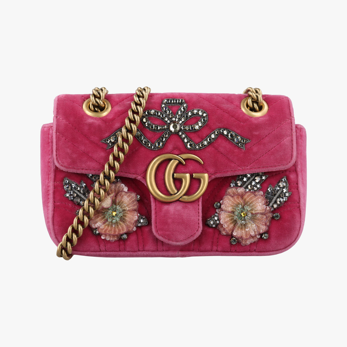 Pre-owned Gucci GG Marmont Rose velour 446744 shoulderbag | stylenewstar