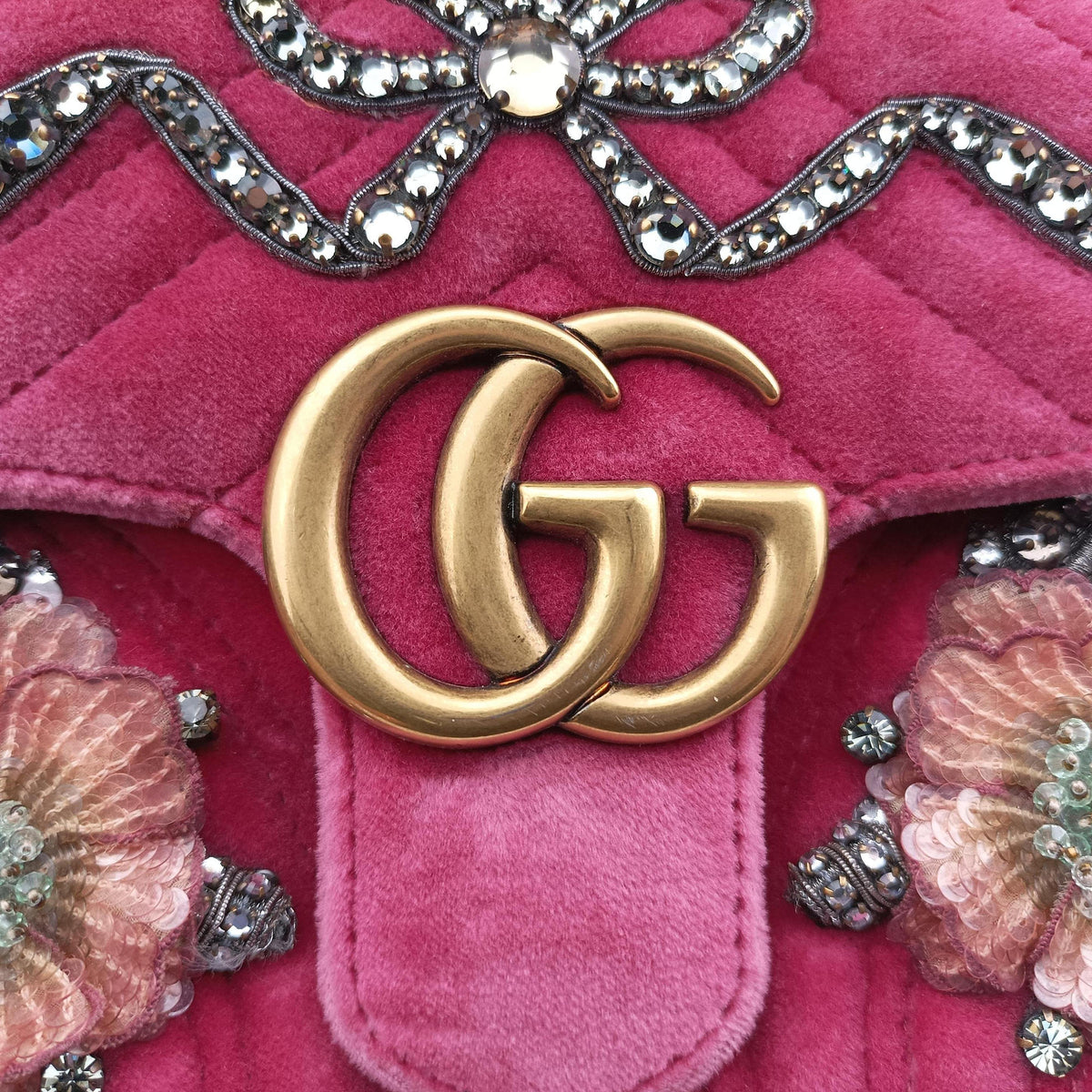 Pre-owned Gucci GG Marmont Rose velour 446744 shoulderbag | stylenewstar