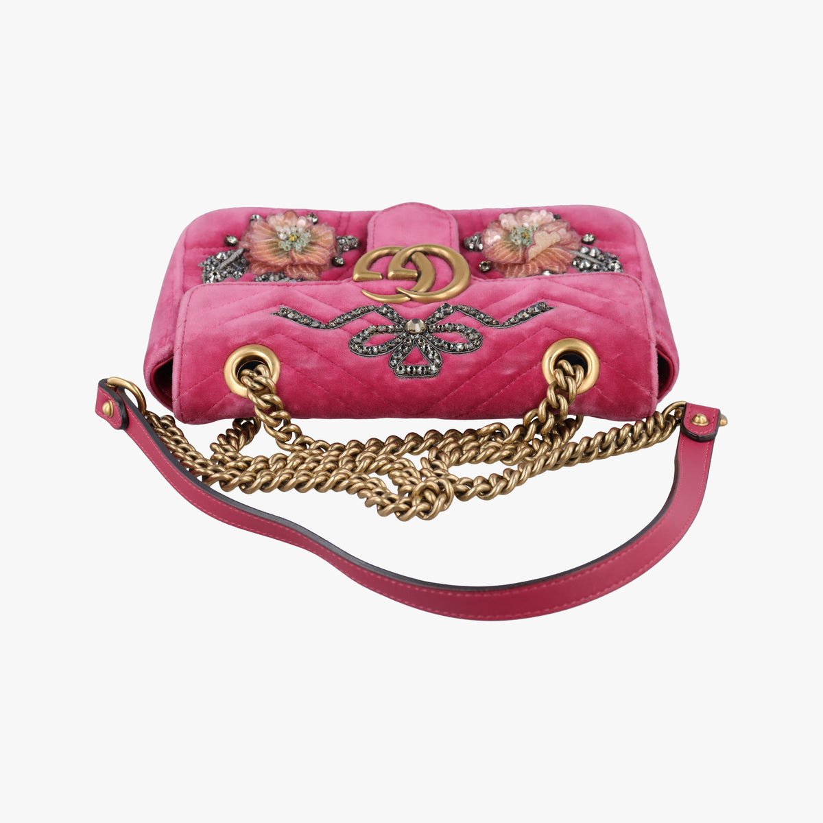 Pre-owned Gucci GG Marmont Rose velour 446744 shoulderbag | stylenewstar
