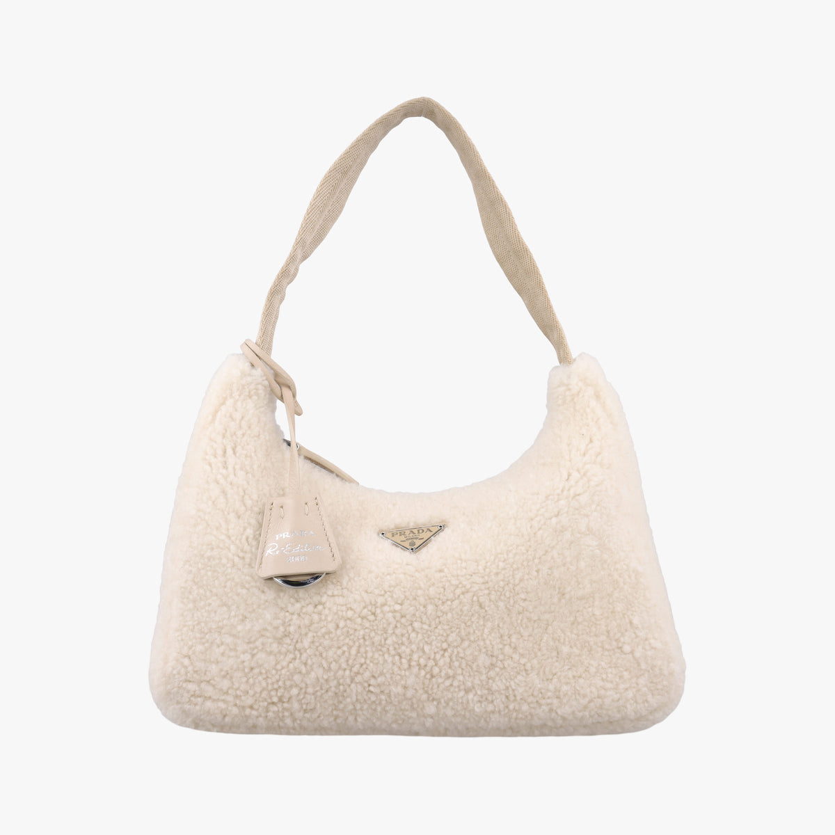 Pre-owned Prada Re-Edition 2000 Beige Sheep Fur 1NE515 shoulderbag | stylenewstar