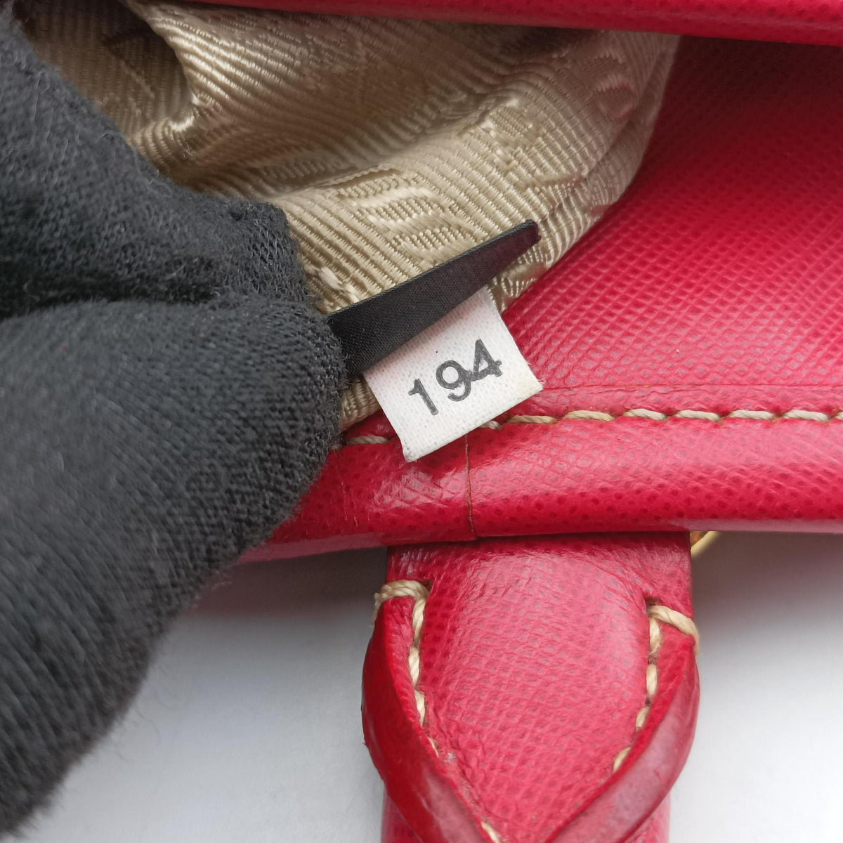 Vintage Prada logo jacquard khaki×red Canvas × SAFFIANO Leather  shoulderbag | stylenewstar