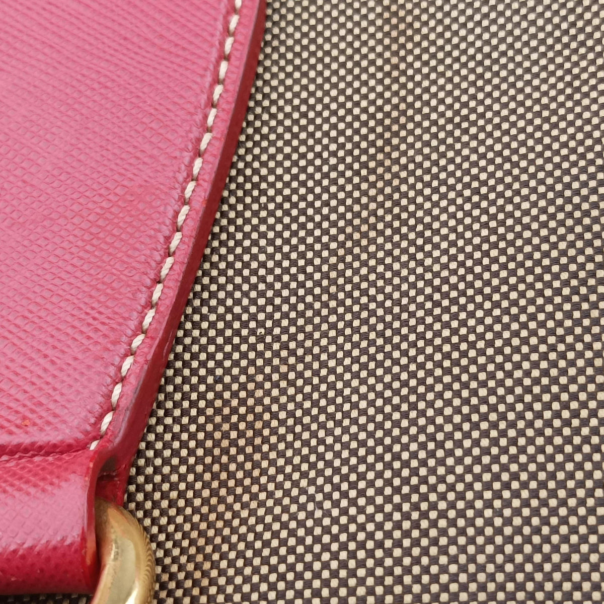 Vintage Prada logo jacquard khaki×red Canvas × SAFFIANO Leather  shoulderbag | stylenewstar