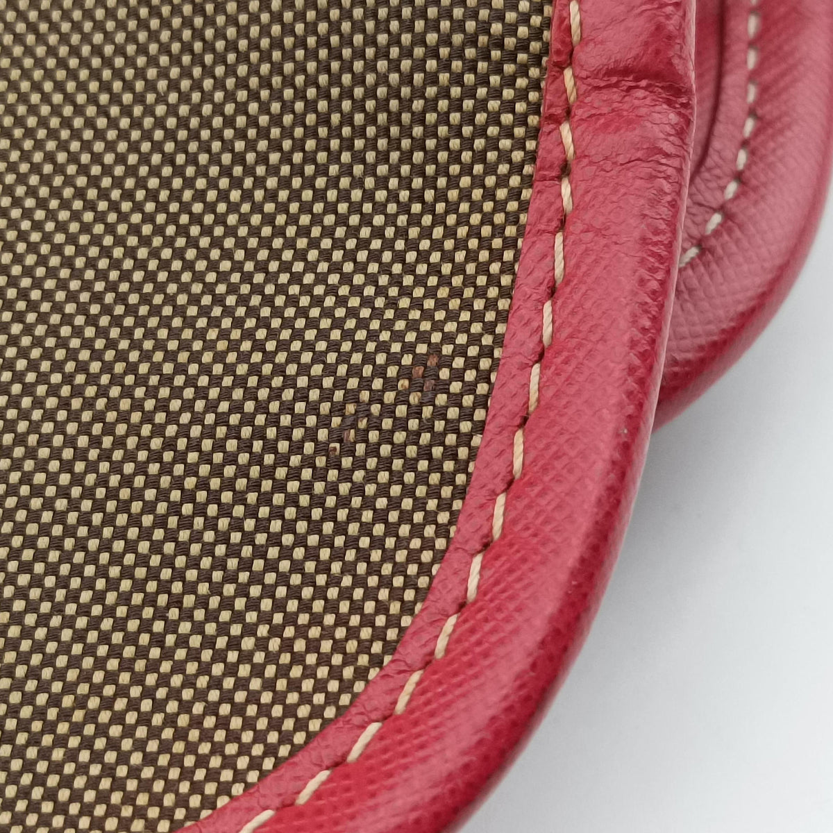 Vintage Prada logo jacquard khaki×red Canvas × SAFFIANO Leather  shoulderbag | stylenewstar