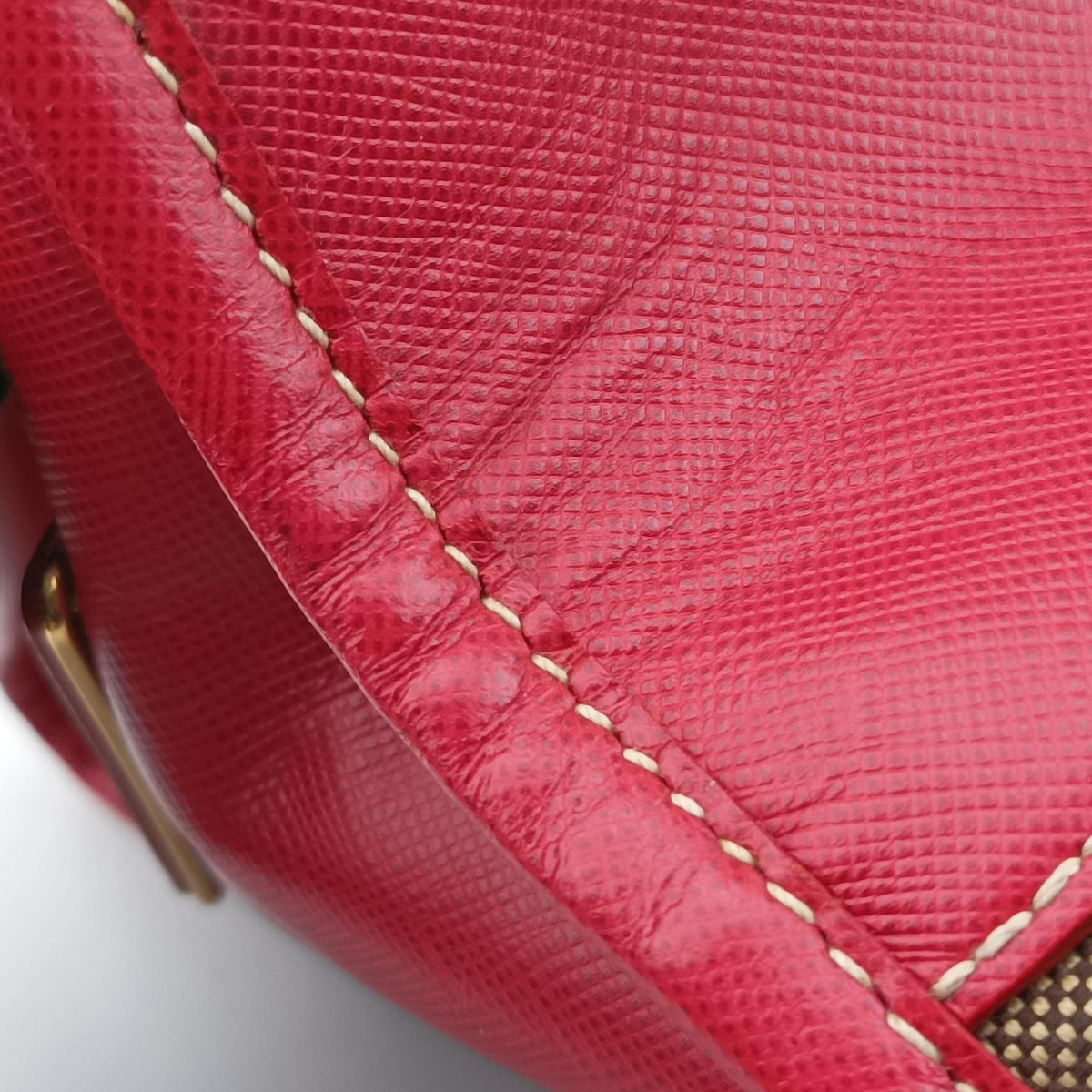 Vintage Prada logo jacquard khaki×red Canvas × SAFFIANO Leather  shoulderbag | stylenewstar