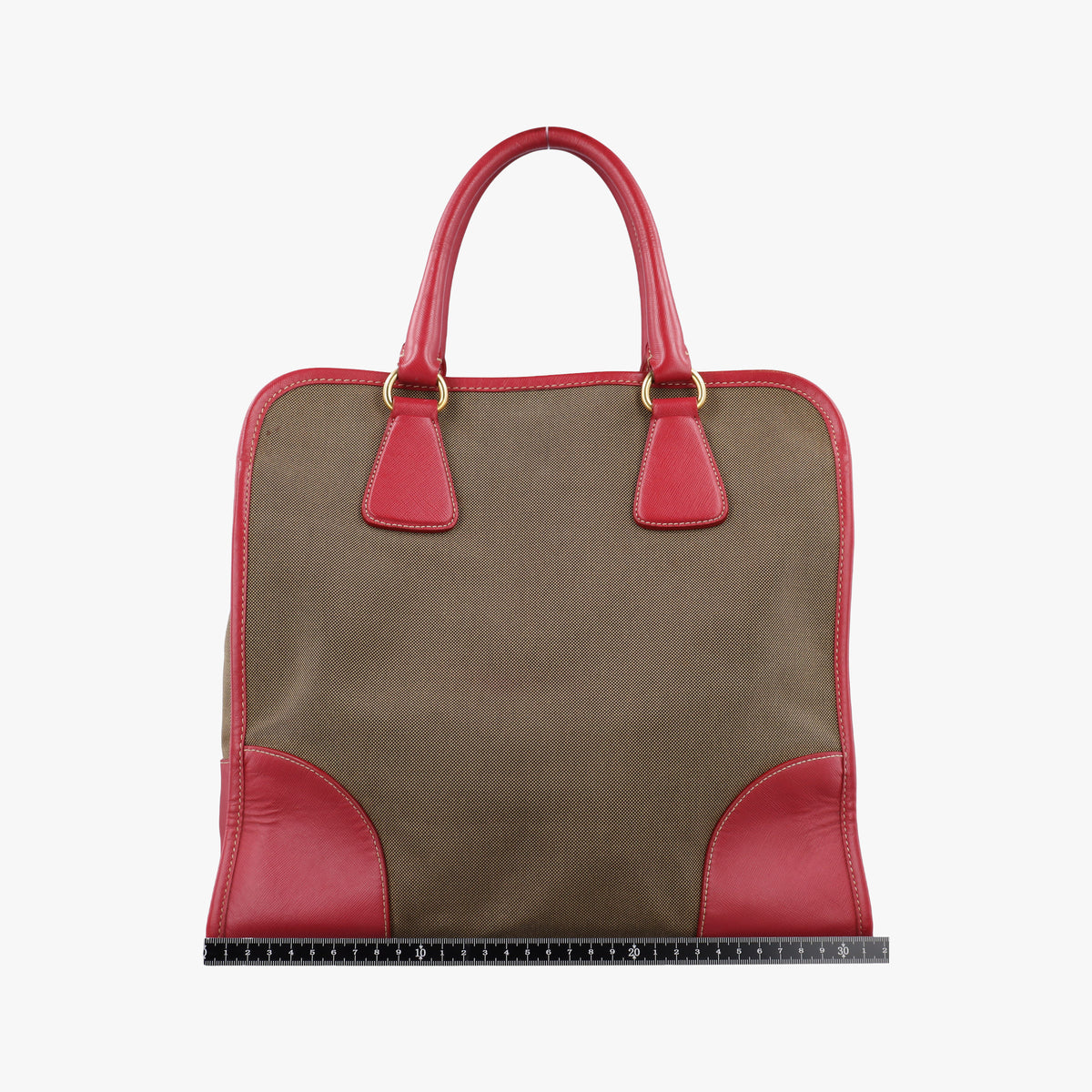 Vintage Prada logo jacquard khaki×red Canvas × SAFFIANO Leather  shoulderbag | stylenewstar