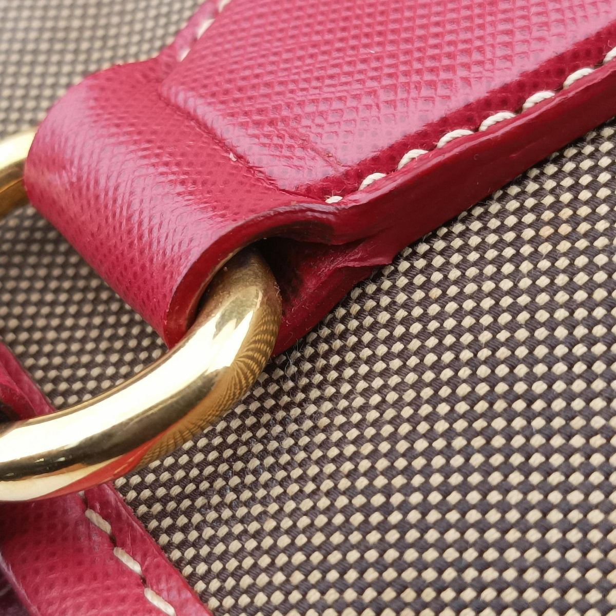 Vintage Prada logo jacquard khaki×red Canvas × SAFFIANO Leather  shoulderbag | stylenewstar