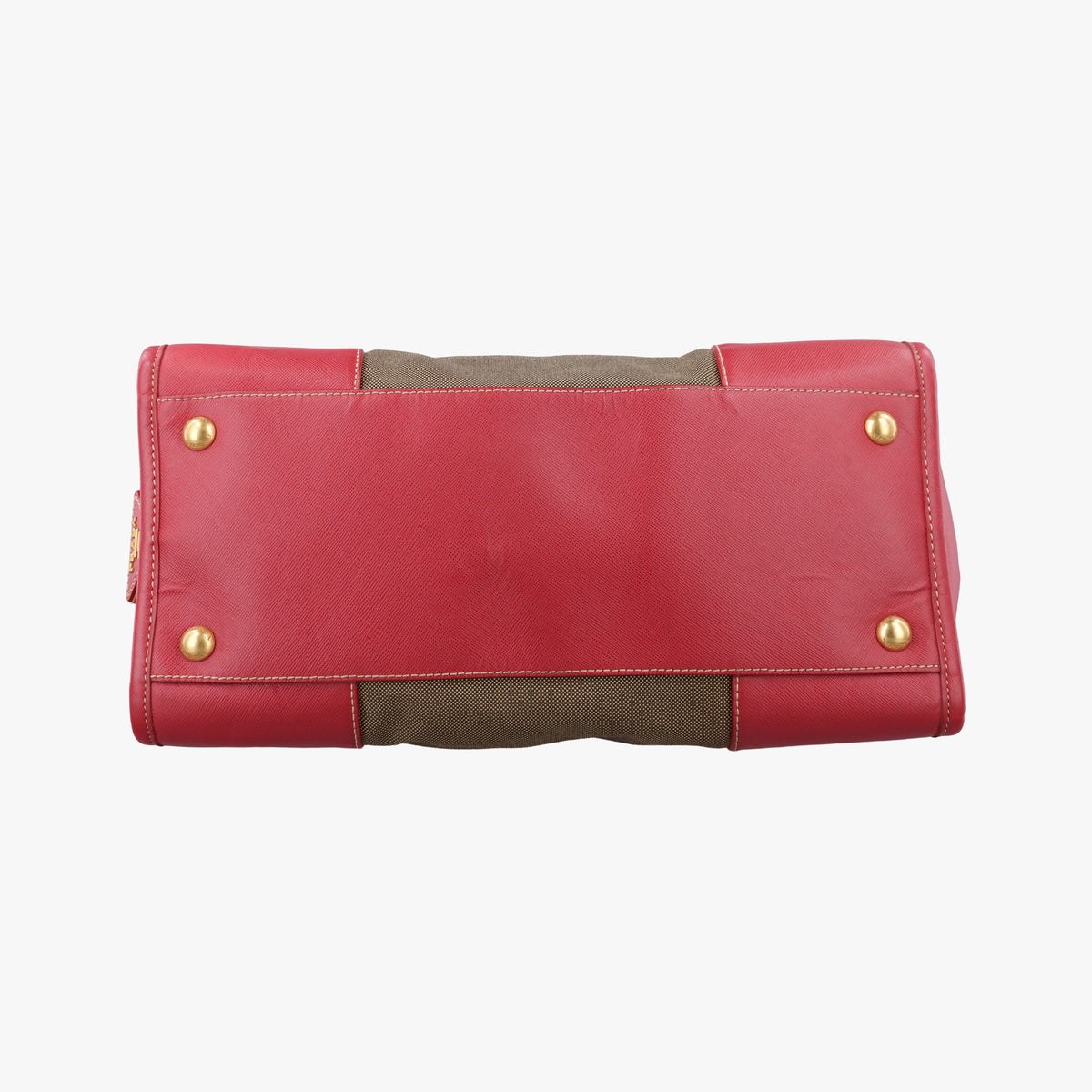 Vintage Prada logo jacquard khaki×red Canvas × SAFFIANO Leather  shoulderbag | stylenewstar