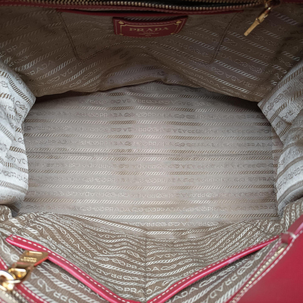 Vintage Prada logo jacquard khaki×red Canvas × SAFFIANO Leather  shoulderbag | stylenewstar