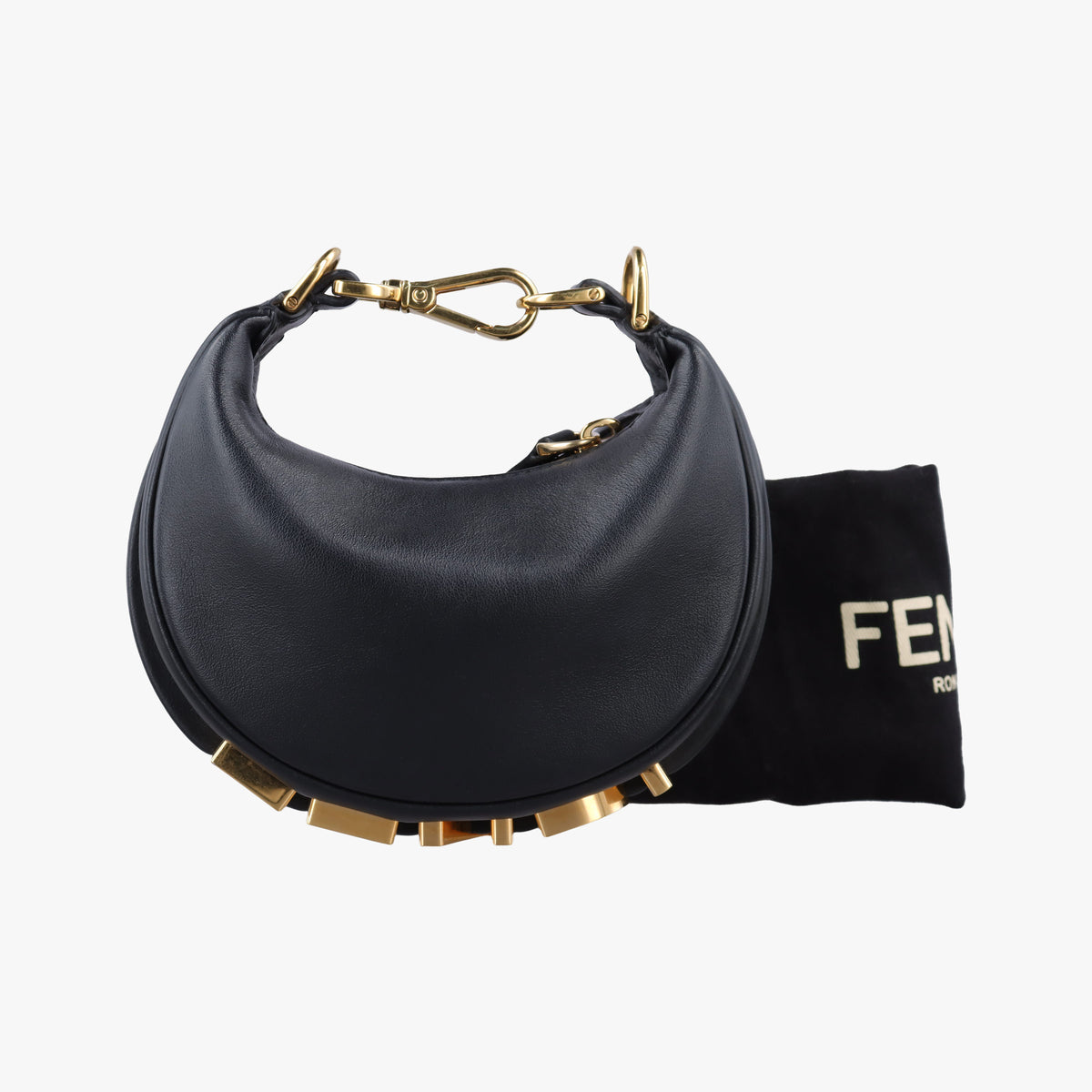 Pre-owned Fendi Nano Fendigraphy Black Leather 7AS089 handbag | stylenewstar