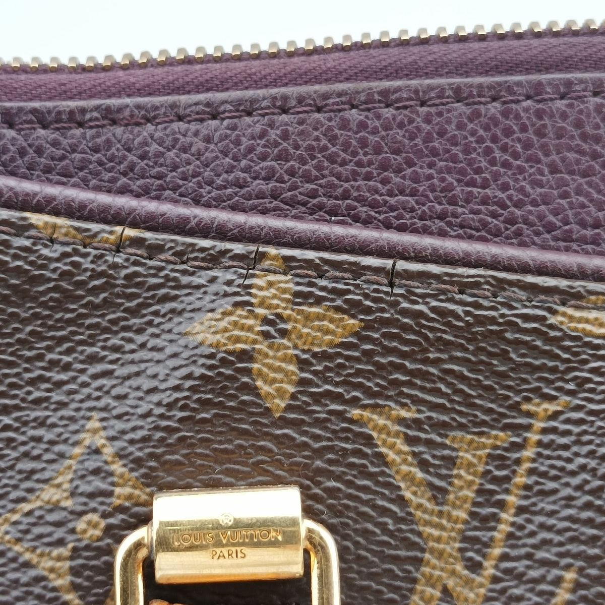Vintage Louis Vuitton PALLAS brown×purple Monogram Canvas×calf leather M40908 shoulderbag | stylenewstar