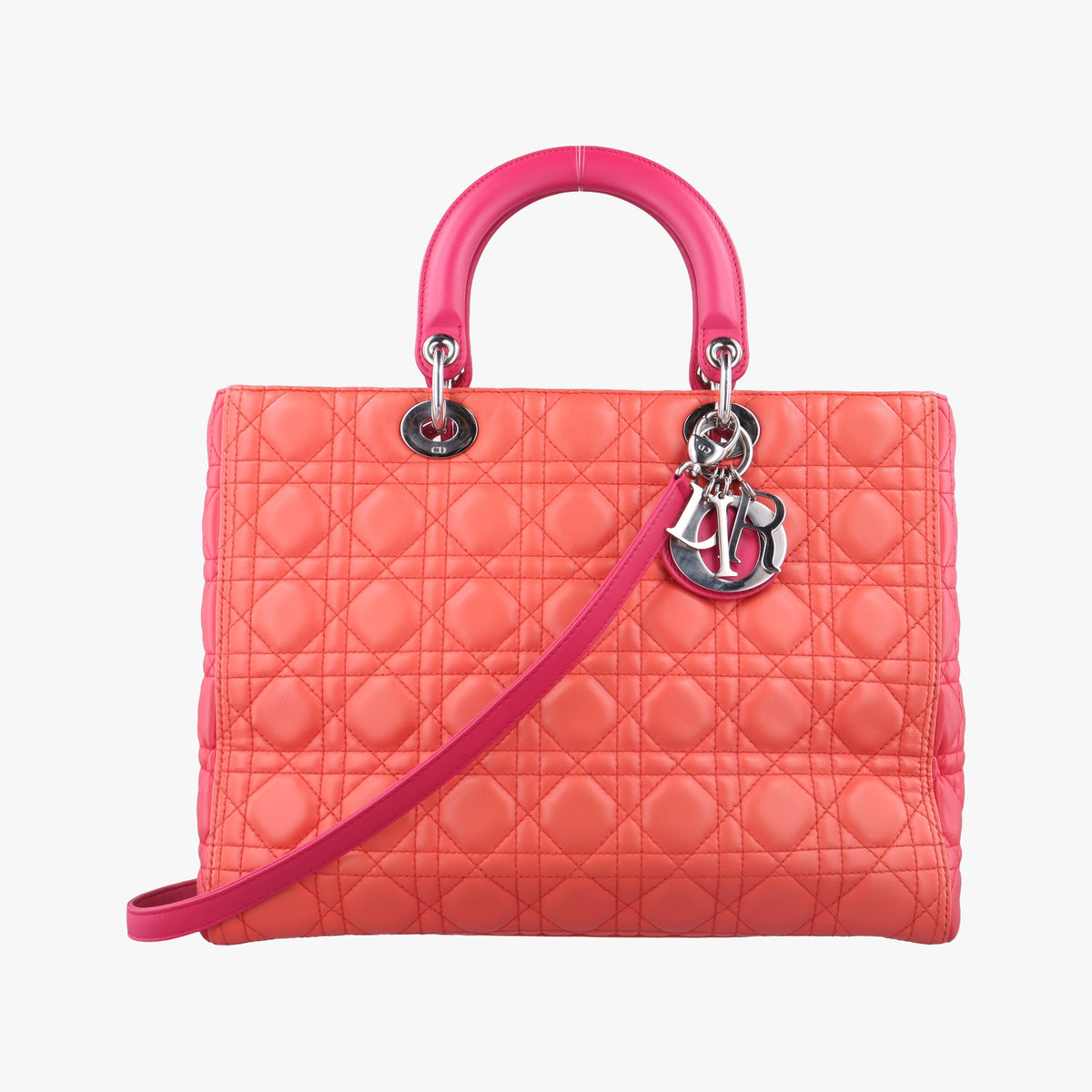 Pre-owned Christian Dior Lady Dior Orange×Pink lambskin  shoulderbag | stylenewstar