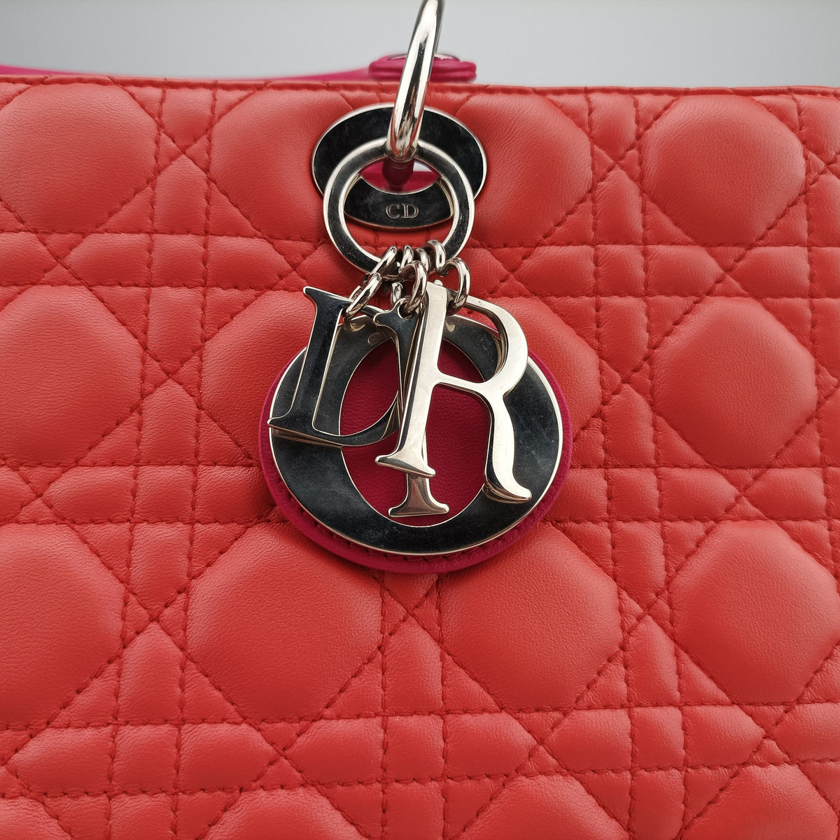 Pre-owned Christian Dior Lady Dior Orange×Pink lambskin  shoulderbag | stylenewstar