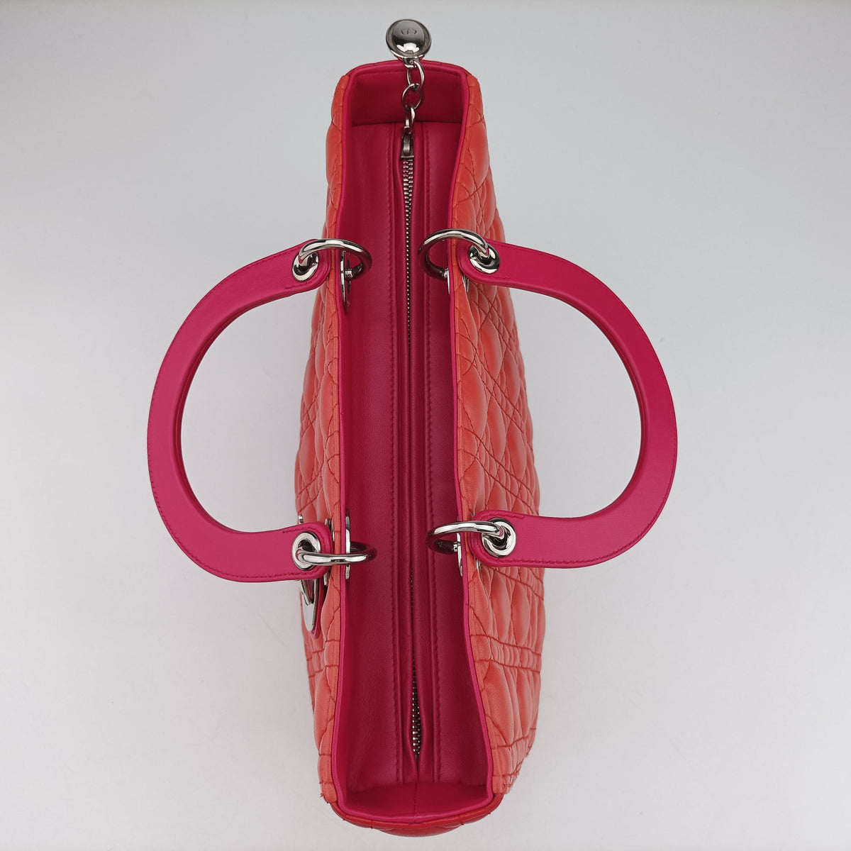 Pre-owned Christian Dior Lady Dior Orange×Pink lambskin  shoulderbag | stylenewstar