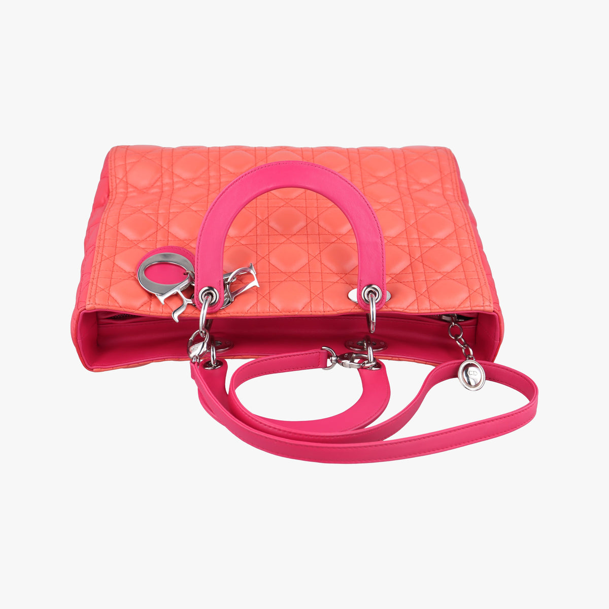 Pre-owned Christian Dior Lady Dior Orange×Pink lambskin  shoulderbag | stylenewstar