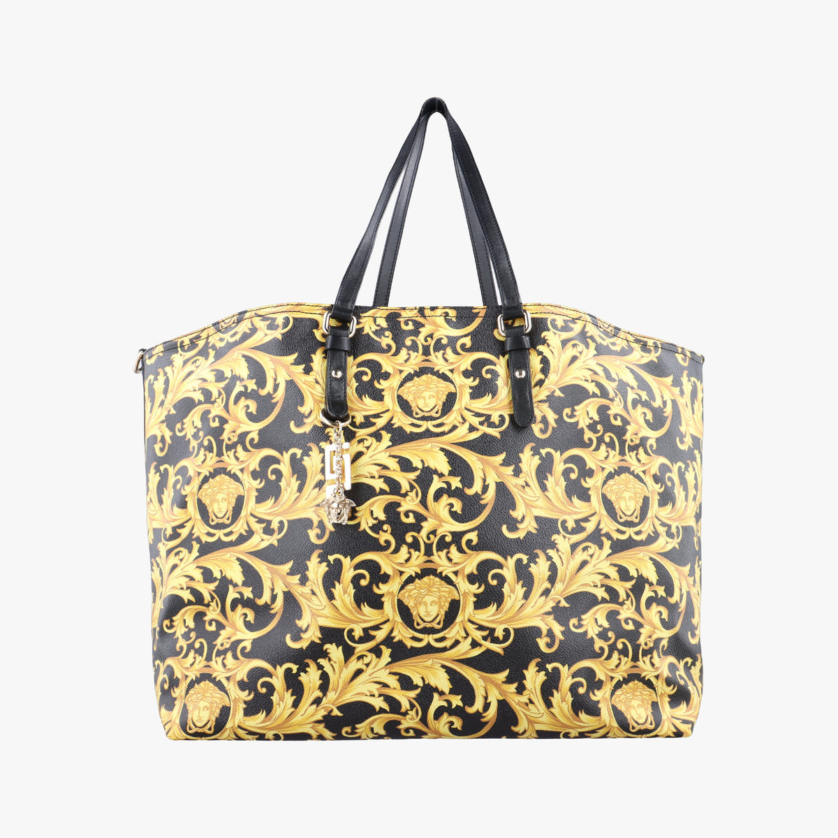 Pre-owned VERSACE Barocco Print Black×Yellow Leather  shoulderbag | stylenewstar