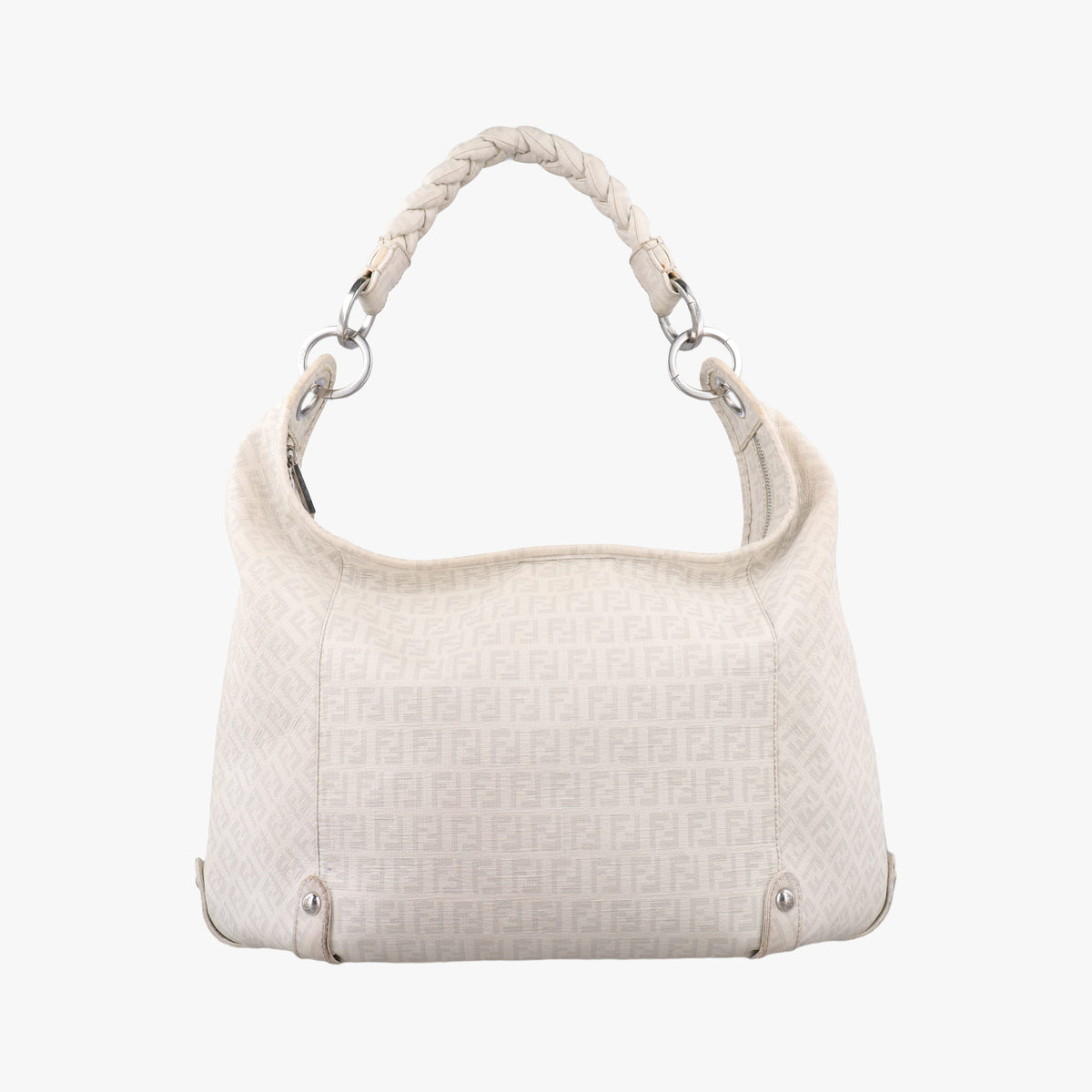 Pre-owned Fendi Zucchino White PVC coated canvas 8BR583 shoulderbag | stylenewstar