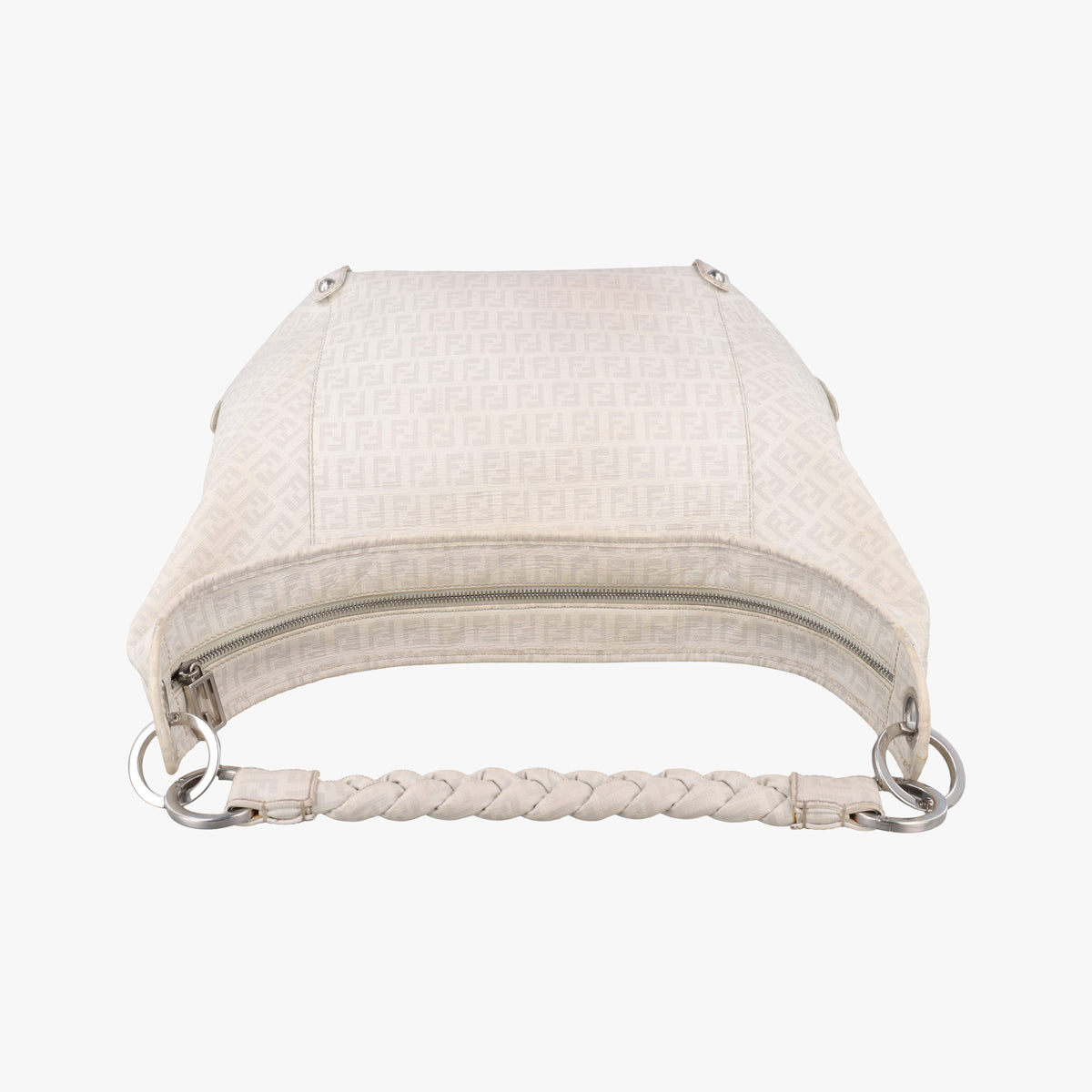 Pre-owned Fendi Zucchino White PVC coated canvas 8BR583 shoulderbag | stylenewstar
