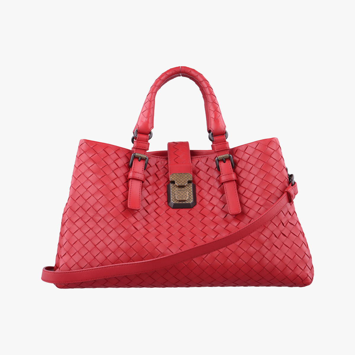 Pre-owned Bottega Veneta Roma Intrecciato Red lambskin  shoulderbag | stylenewstar