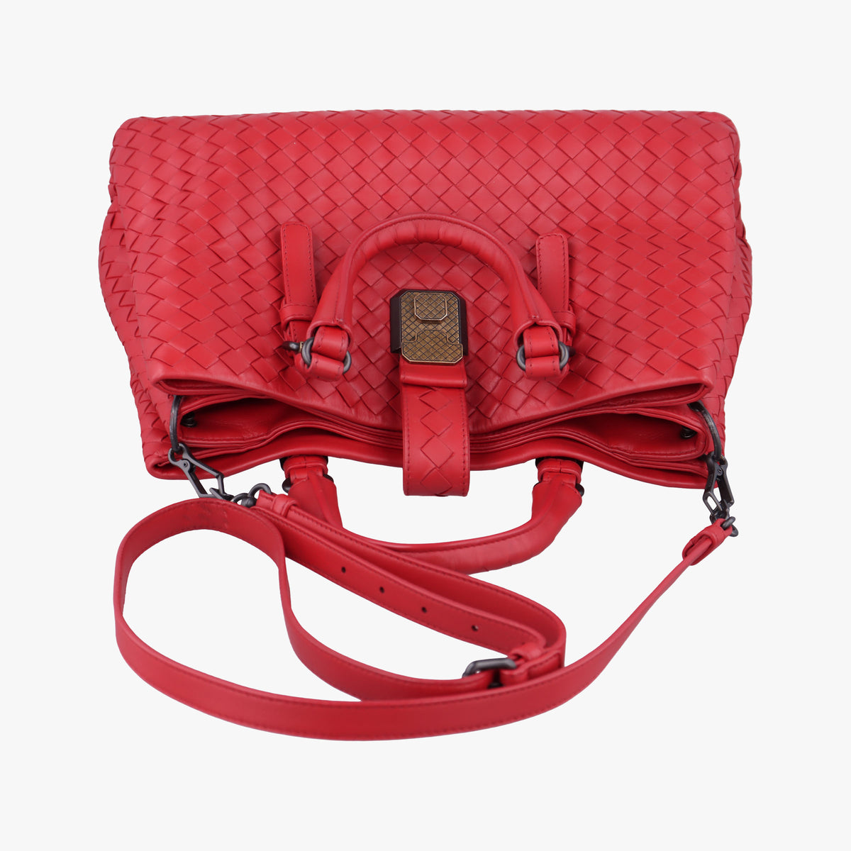 Pre-owned Bottega Veneta Roma Intrecciato Red lambskin  shoulderbag | stylenewstar