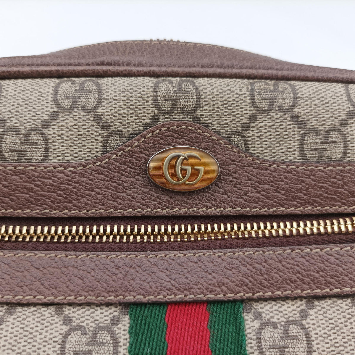 Secondhand Gucci OPHIDIA Brown×red×green PVC coated canvas 517350 shoulderbag | stylenewstar