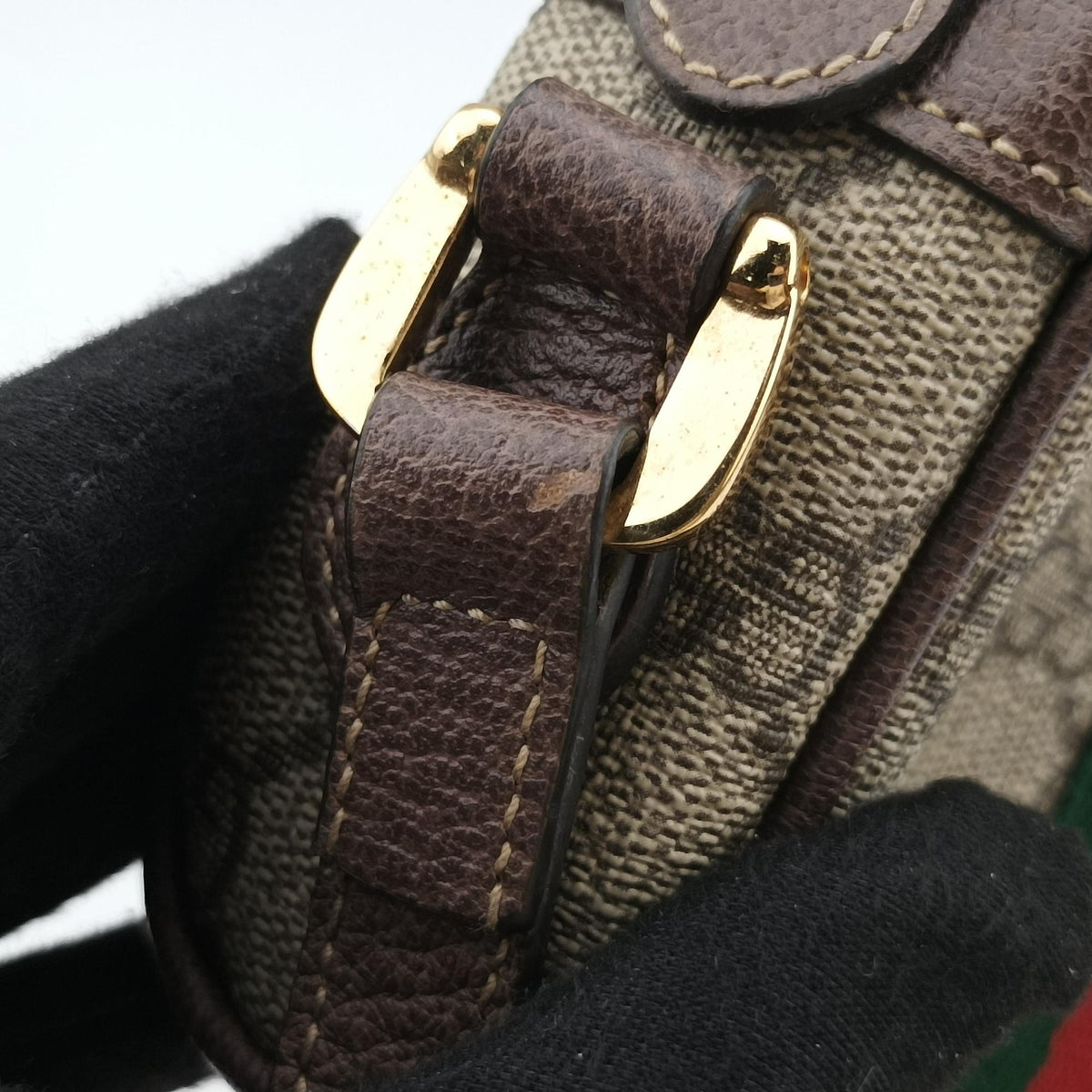 Secondhand Gucci OPHIDIA Brown×red×green PVC coated canvas 517350 shoulderbag | stylenewstar