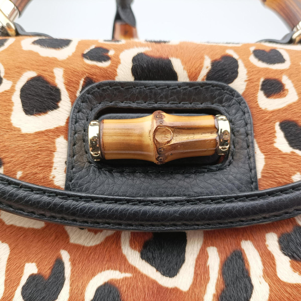 Pre-owned Gucci New Bamboo Multicolour ponyhair×leather 254884 shoulderbag | stylenewstar