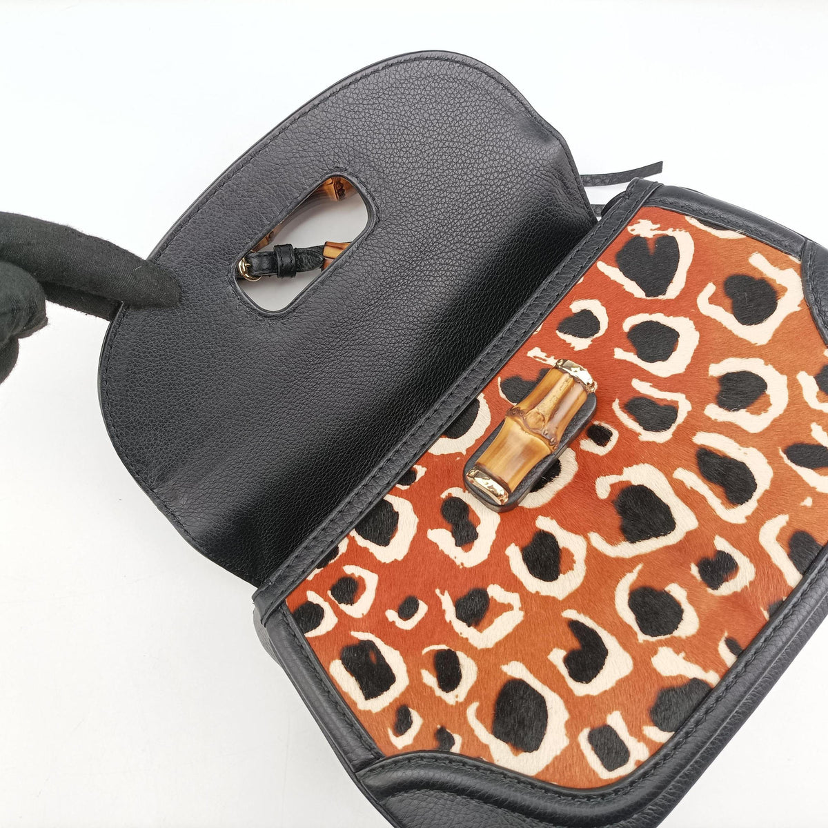 Pre-owned Gucci New Bamboo Multicolour ponyhair×leather 254884 shoulderbag | stylenewstar