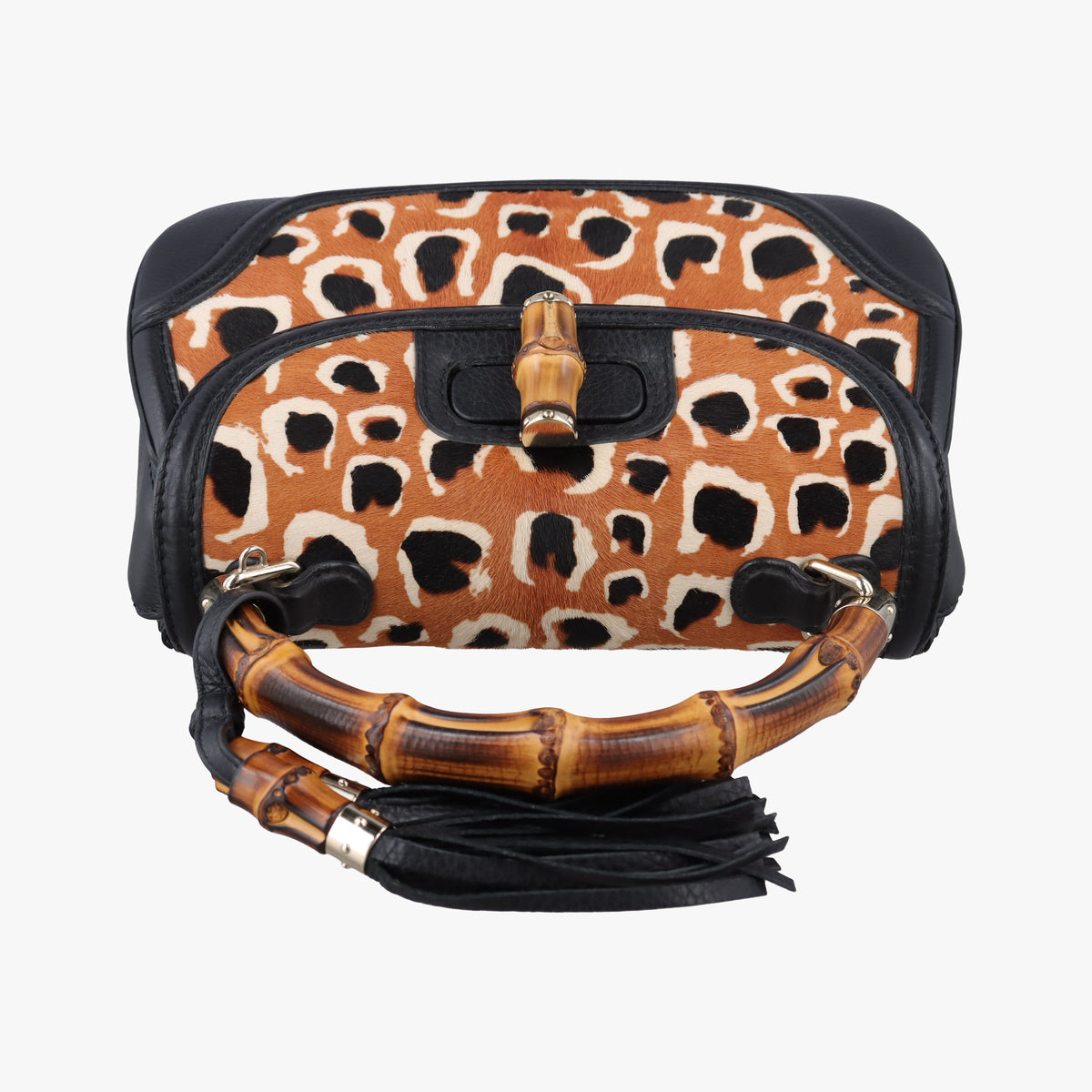 Pre-owned Gucci New Bamboo Multicolour ponyhair×leather 254884 shoulderbag | stylenewstar