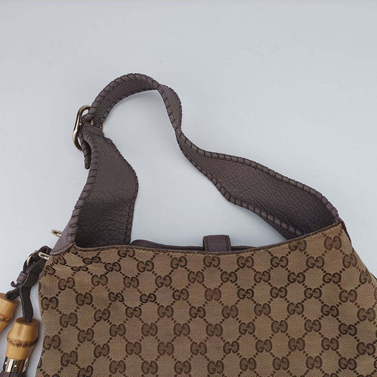 Pre-owned Gucci New Jackie Beige x Purple canvas×leather 246907 shoulderbag | stylenewstar