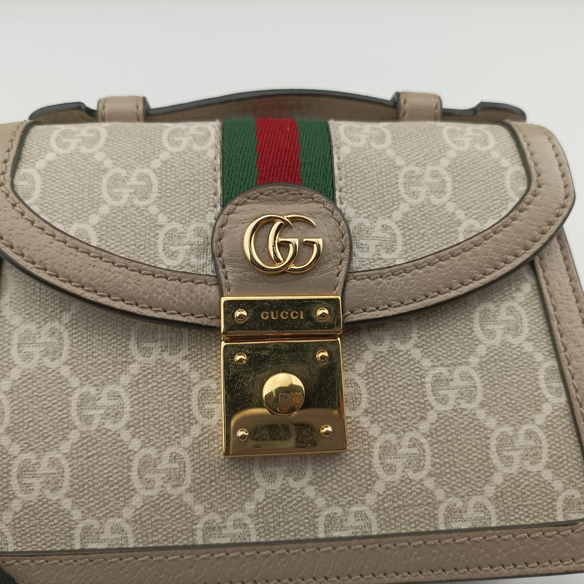 Pre-owned Gucci Ophidia GG Mini Beige × Ebony GG Supreme Canvas × Leather 696180 shoulderbag | stylenewstar