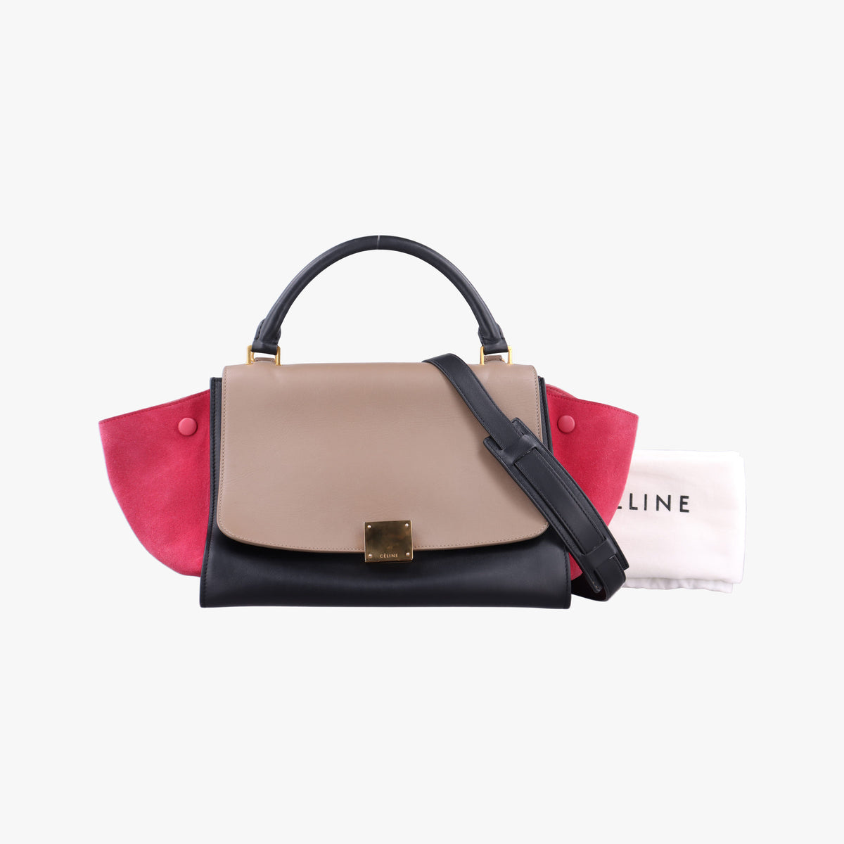 Pre-owned Celine Trapeze Beige×black×pink Suede × leather  shoulderbag | stylenewstar