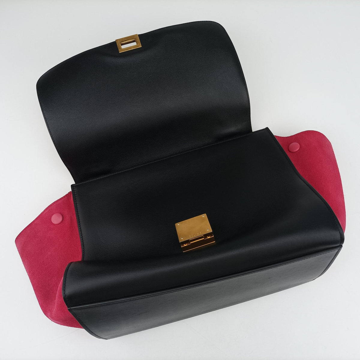 Pre-owned Celine Trapeze Beige×black×pink Suede × leather  shoulderbag | stylenewstar