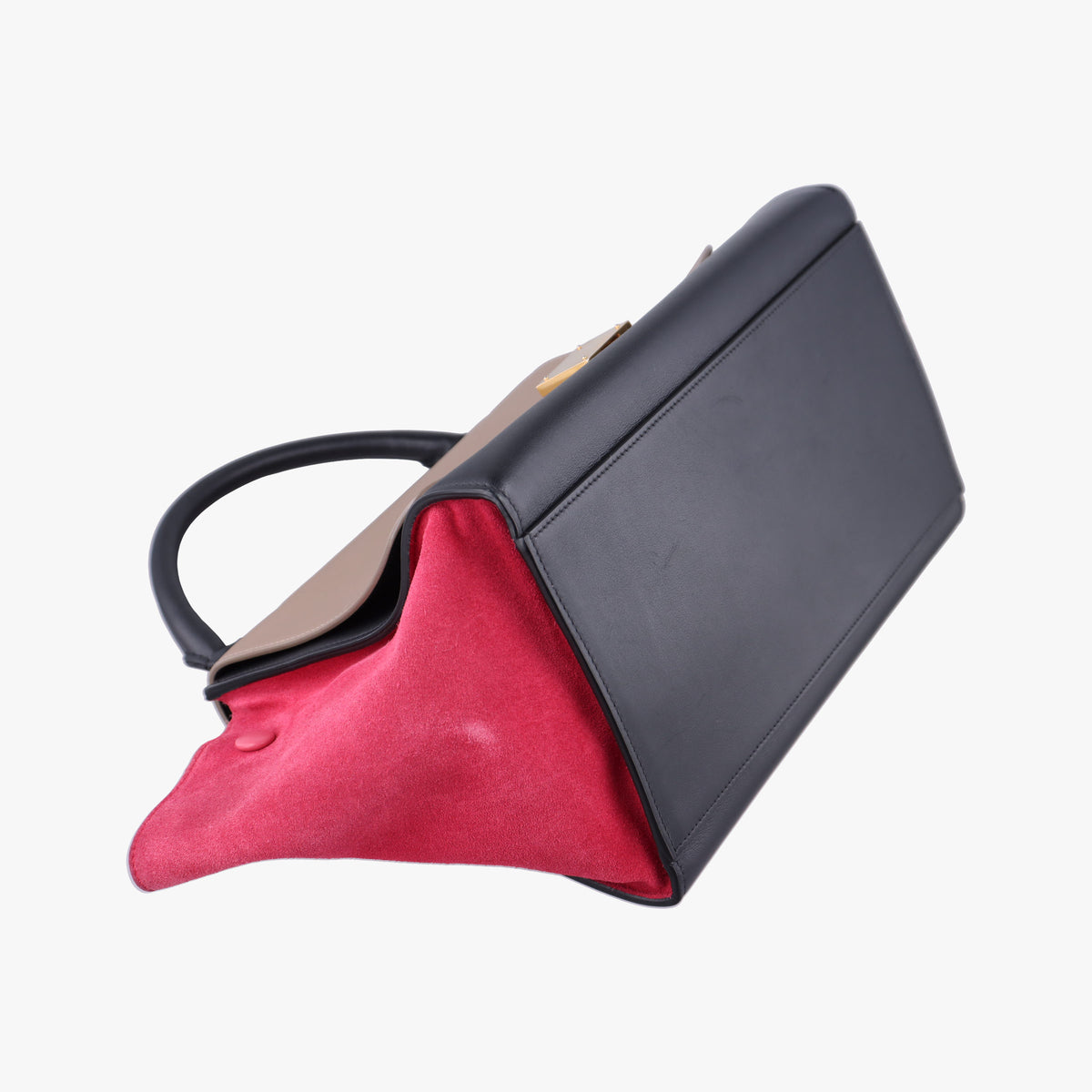 Pre-owned Celine Trapeze Beige×black×pink Suede × leather  shoulderbag | stylenewstar
