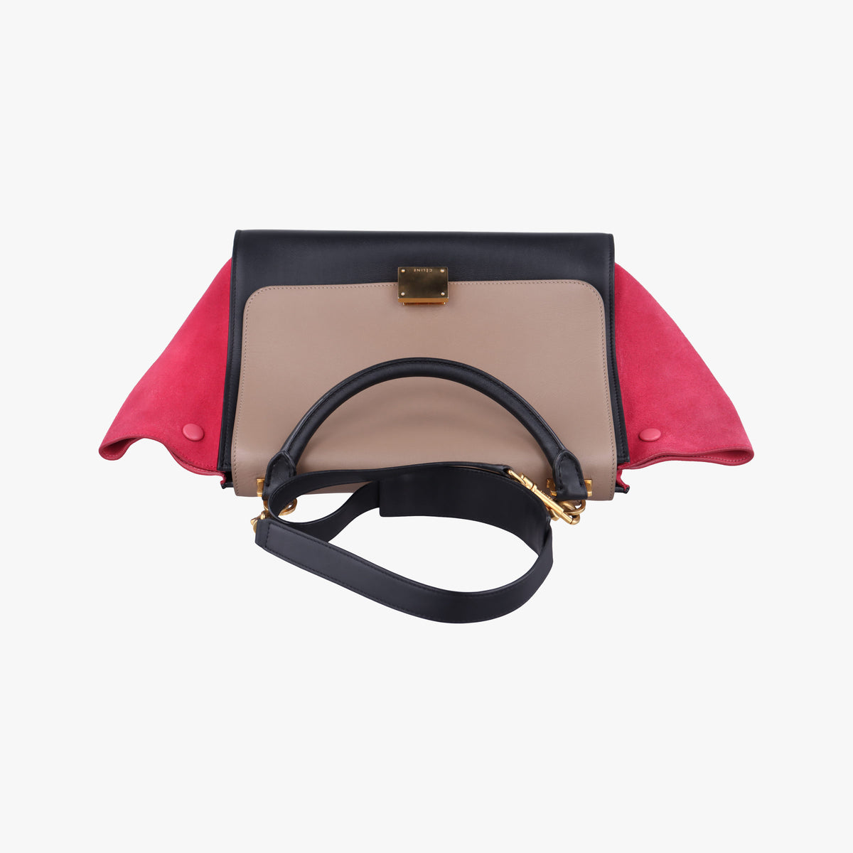 Pre-owned Celine Trapeze Beige×black×pink Suede × leather  shoulderbag | stylenewstar
