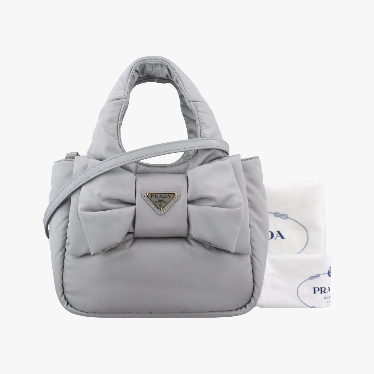 Secondhand Prada Ribbon Re-Nylon Grey Nylon 1BA359 shoulderbag | stylenewstar