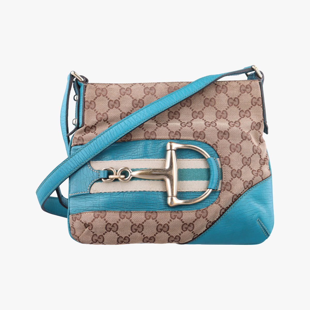 Secondhand Gucci GG Canvas Horsebit Beige×Blue canvas×leather 141506 shoulderbag | stylenewstar