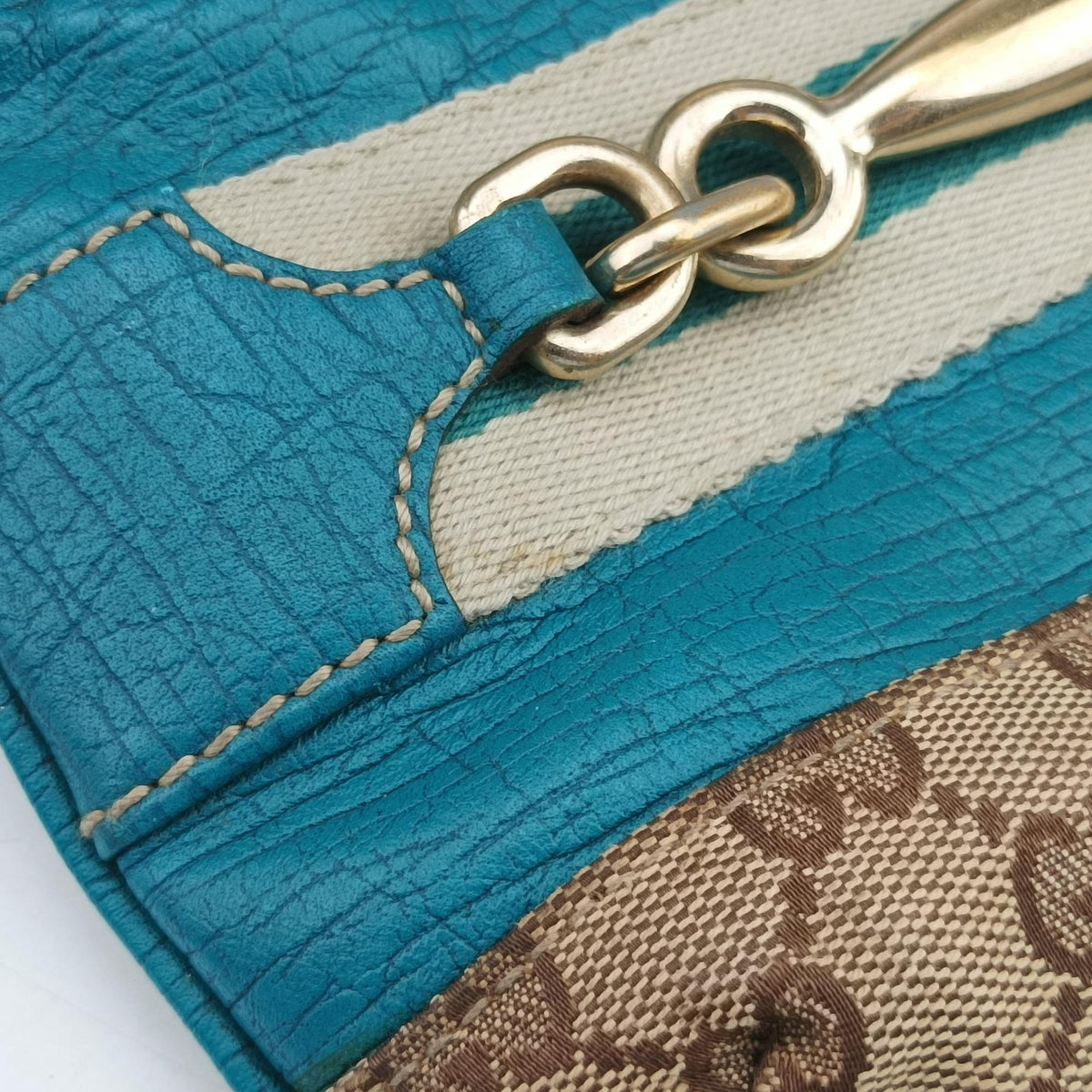 Secondhand Gucci GG Canvas Horsebit Beige×Blue canvas×leather 141506 shoulderbag | stylenewstar