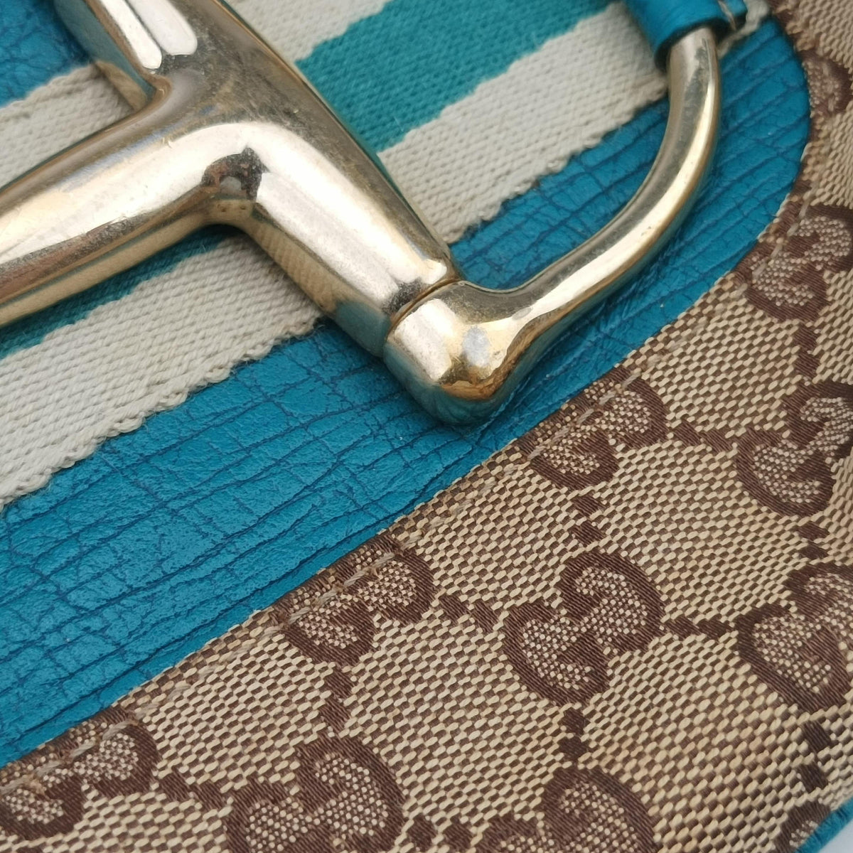 Secondhand Gucci GG Canvas Horsebit Beige×Blue canvas×leather 141506 shoulderbag | stylenewstar