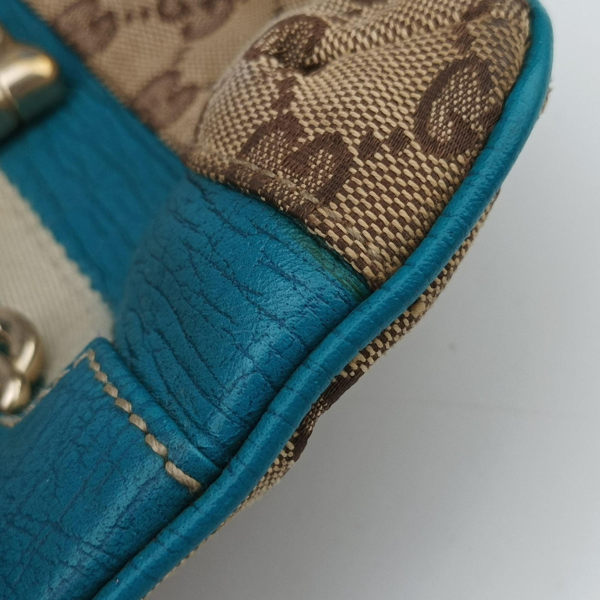 Secondhand Gucci GG Canvas Horsebit Beige×Blue canvas×leather 141506 shoulderbag | stylenewstar