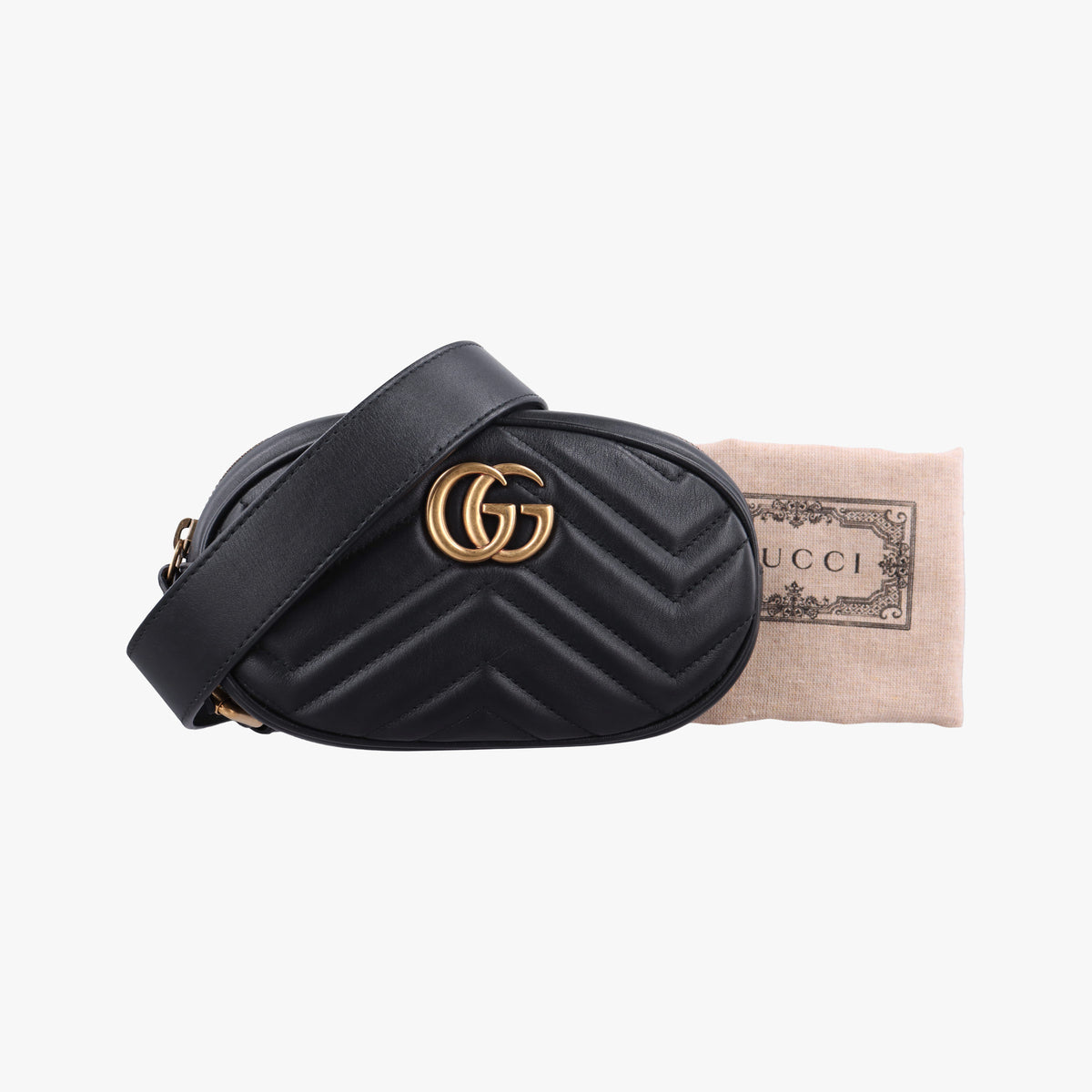 Pre-owned Gucci GG Marmont Black Leather 476434 bum bag/waist bag | stylenewstar